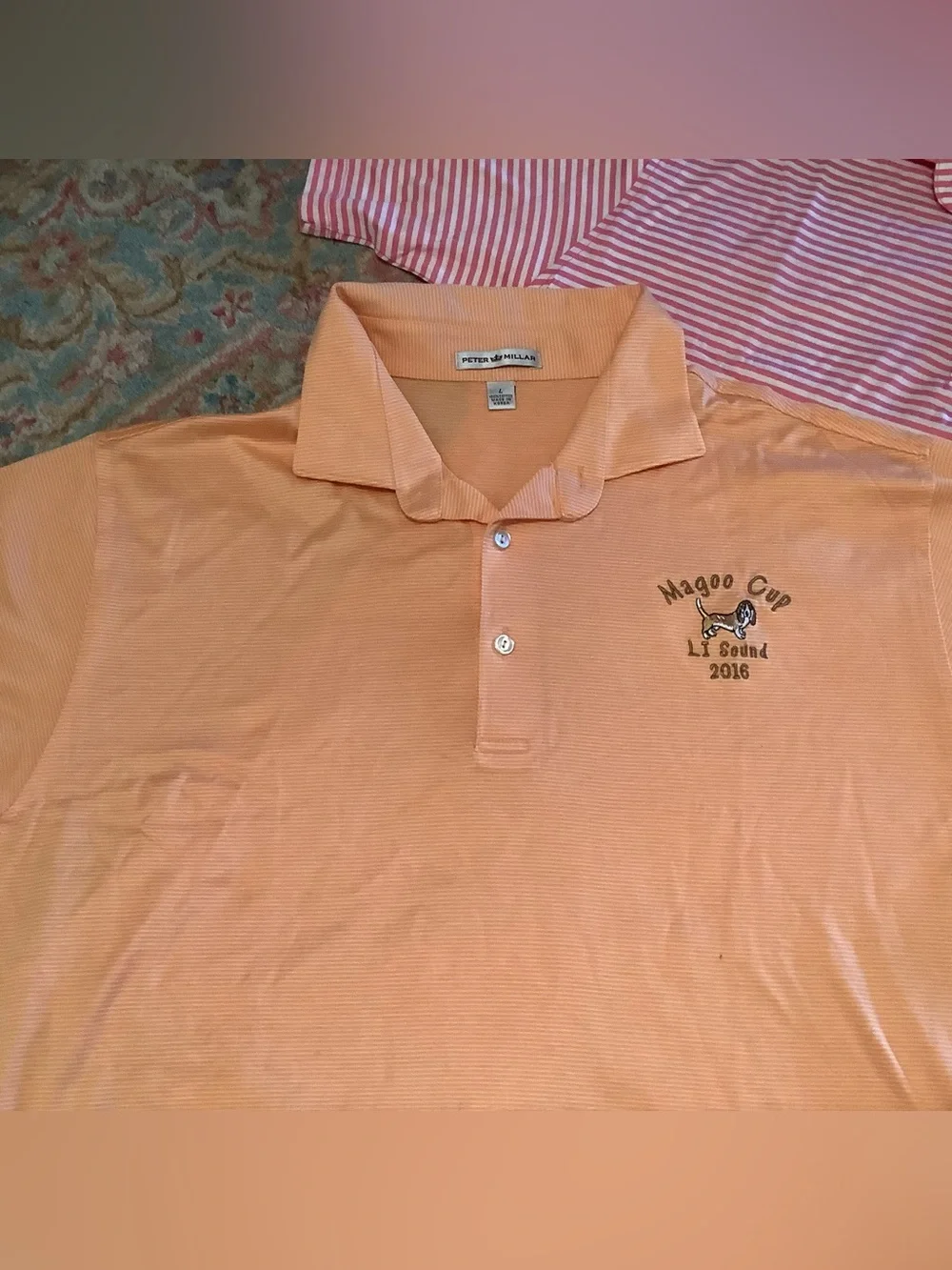 Peter Millar Summer Comfort Stripped Golf Polo Shirt Logo - Sz L - NOS